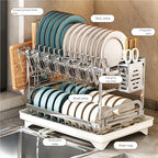 TarnorLe Double Layer Dish Drying Rack, Storage Super Large Bowl Dish Rack, Multifunctional Kitchen Countertop with Drain Pan, 304 Stainless Steel Kitchen Drying Rack, Tableware, Glass Drying Rack - Image 4