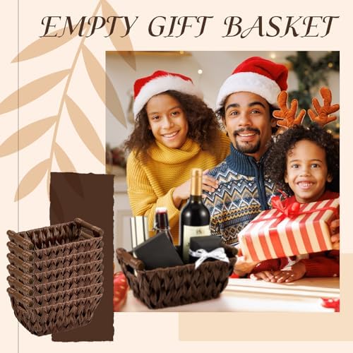 Marsui 6 Pcs Small Wicker Baskets for Gifts Empty 9 x 6 x 4 Inches Hand Woven Seagrass Rattan Towel Baskets Bin Organizer Shelf Pantry for Bathroom Storage Towel Kitchen Toilet Room (Coffee) - Image 6