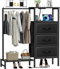 Dresser for Bedroom with Hanging Rack, 3 Drawers Closet with Charging Station, Fabric Chest of Drawers with Clothes Rack, Storage Organzier for Hallway Entryway, Black by Unknown