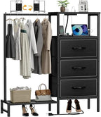 Dresser for Bedroom with Hanging Rack, 3 Drawers Closet with Charging Station, Fabric Chest of Drawers with Clothes Rack, Storage Organzier for Hallway Entryway, Black by Unknown