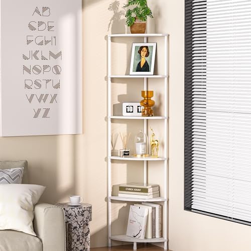 6 Tier Corner Shelf Stand, 54.4", Marble White - Image 3