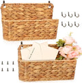 2 Pcs Woven Mail Holder Wall Mount Basket 9.25x1.57 Inch Rattan Wall Letter Holder Wicker Wall Basket Storage Water Hyacinth Hanging Storage Basket with Hooks for Mail Envelope Office by Unknown