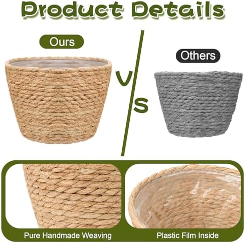 4Pcs Premium Seagrass Planter Baskets Plastic Liner Mid Plant Basket Woven - Image 3