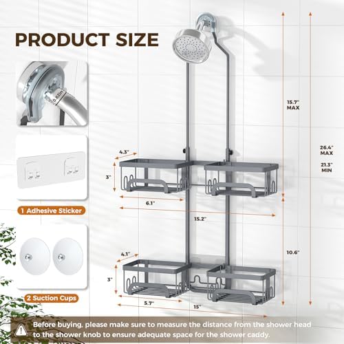 REINHARDT Split Shower Caddy Hanging for Handheld Showerheads, Grey - Image 6