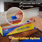 Stretch Tite Plastic Wrap For Food With Slide Cutter 750 Sq. Ft 11 7/8 Inch. Pack Of 2 With a Scooply Bag Clip - Image 4
