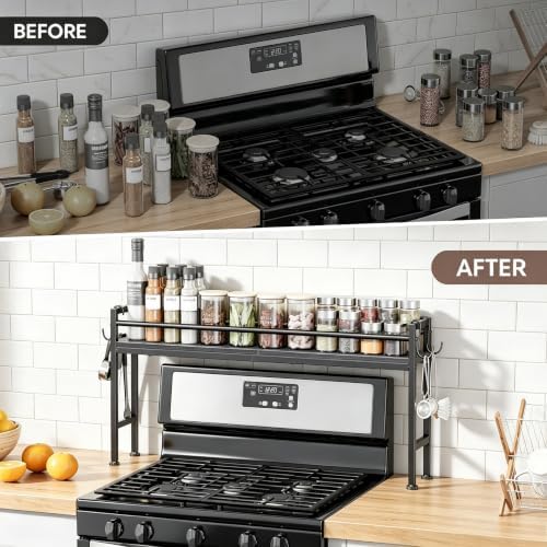 Simple Trending 32.4" Wide Over the Stove Spice Rack with 4 Hooks, Black - Image 7