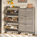 Wodeer Shoe Cabinet Storage for Entryway, Shoe Storage Cabinet with 4 Flip Drawers, Freestanding Narrow Shoe Rack Organizer with Metal Legs, Adjustable Shelves & Open Storage for Foyer, Hallway, White - Image 3