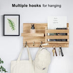 Lwenki Mail Organizer for Wall Mount – Key Holder with Shelf Includes Letter Holder and Hooks for Coats, Dog Leashes – Rustic Wood with Flush Mounting Hardware (16.5” x 8.7” x 3.5”) (Wood) - Image 4