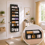 3in1 Over The Door Shoe Organizer with 5 Slanted Compartments,Removable Storage Bin & Transparent Pockets,Thickened Waterproof Oxford Fabric Shoes Rack for Shoes,Boots,Toys,Daily Essentials. (Black) - Image 2