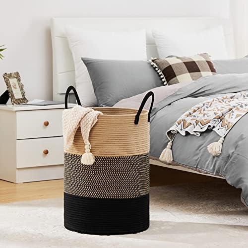 Fiona's magic Woven Laundry Hamper, 100L Tall Blanket Storage-Brown&Black - Image 6