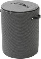 16"x20" Extra Large Cotton Rope Basket with Zipper Lid, Woven Laundry Hamper and Blanket Storage Basket, Round Clothes Bin for Living Room Bedroom, Dark Grey by Cottonphant