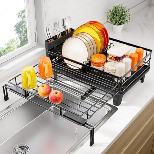 Urackify Expandable Sink Dish Drying Rack for Kitchen Counter, 1-Tier Black by Urackify