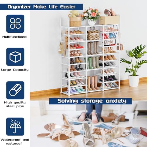 Mavivegue 10 Tiers Shoe Rack, Large Storage Space, 55-60 Pairs, White, Polypropylene - Image 5