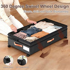 XXL Under Bed Storage with Wheels, 2 Pack 70L Extra Large Rolling Organizer, Heavy-Duty Foldable Storage Container with Lids, Fits 10" Clearance, Black - Image 3