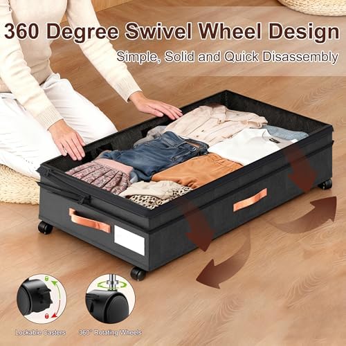 XXL Under Bed Storage with Wheels, 2 Pack 70L Extra Large Rolling Organizer, Heavy-Duty Foldable Storage Container with Lids, Fits 10" Clearance, Black - Image 3