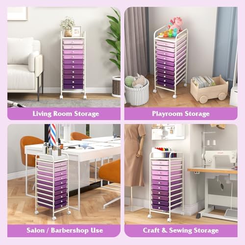 COSTWAY 10-Drawer Rolling Storage Cart, Utility Mobile Trolley - Image 7