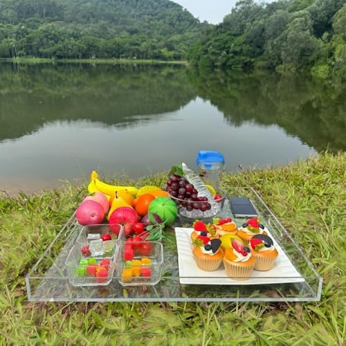 Extra Large Clear Modern Acrylic Ottoman Tray with Cutout Handles 22x22 Inch Over-Sized Serving Tray Organizer Boot Tray Decorative Tray for Living Room Bedroom Entryway and Kitchen Tabletop - Image 4