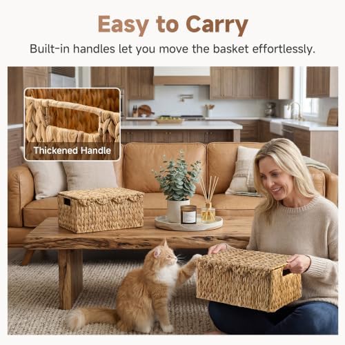 StorageWorks Wicker Basket with Lid, Woven Basket with Scalloped Edge - Image 5
