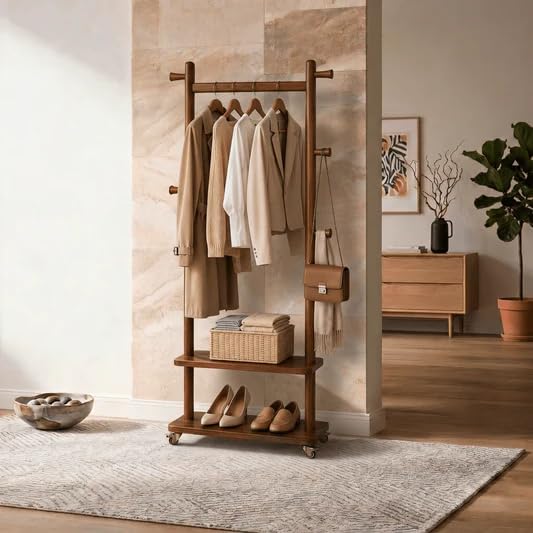 Taitiy Coat Rack Freestanding Solid Wood Clothes Rack with Wheels by Taitiy