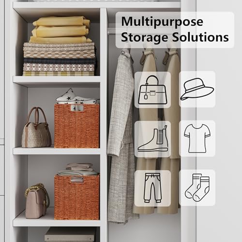 Vagusicc Wicker Storage Basket, Set of 2 Hand-Woven Paper Rope Wicker Basket, Foldable Cube Storage Bins, 9 inch Square Storage Baskets for Organizing Shelves & Decor, Orange (9″×9″×9″) - Image 6