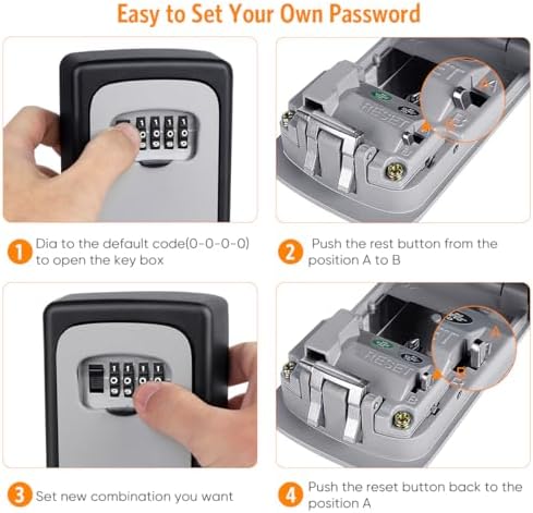Key Lock Box Wall Mounted, Fayleeko 4 Digit Combination Lockbox for Outside, House Keys - 5 Keys Capacity, Key Safe Security Storage Lock Box for Indoor, Outdoor, Garage, Garden, Store (Black, 4Pack) - Image 5
