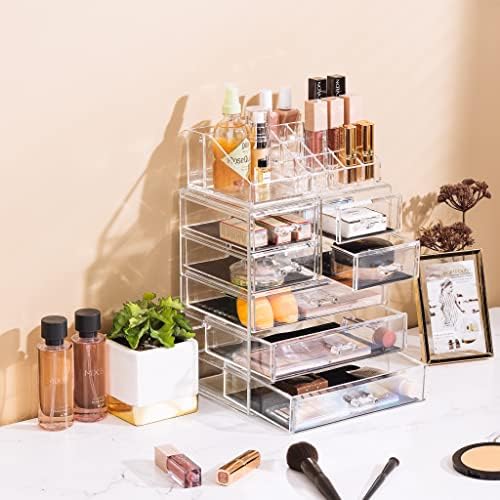 Sorbus Makeup Organizer, 7-Drawer Acrylic 2-Piece Set (Clear) - Image 6