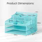 Lavatino Desk Paper File Organizer - Metal Mesh with 2 Letter Trays, 7 Flexible Dividers, 2 Vertical File Folder Holders for Office/Home/Classroom Supplies, Desk Organizers and Accessories, Blue - Image 2