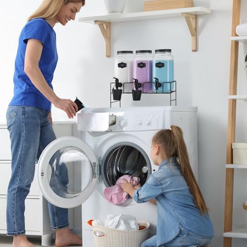 Liquid Laundry Detergent Dispenser, Three 2.2L Laundry Detergent Dispenser Glass Jar for Liquid Detergent, Fabric Softener- Laundry Soap Dispenser for Laundry Room Organization - Image 5