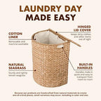 KOUBOO Seagrass Half Moon Basket, Handwoven Laundry Hamper Basket with Lid, Handles, & Removable Liner, Home Decor and Organization, Natural - Image 5