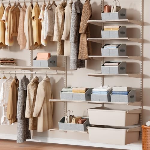 Homsorout Storage Bins for Shelves - Large Trapezoid Closet Shelf Organizer, Fabric Organization Bins with Handles, Storage Baskets for Clothes, Towel, Purse, 4 Pack, Light Gray - Image 2
