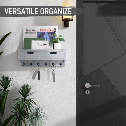 Rebee Vision Key Holder Wall Mount with 2 Drawers for Entryway, Light Gray - Image 5