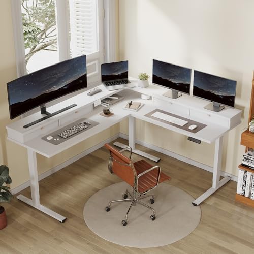 FLEXISPOT Reversible L-Shaped Corner Standing Desk with Monitor Shelf - Image 2