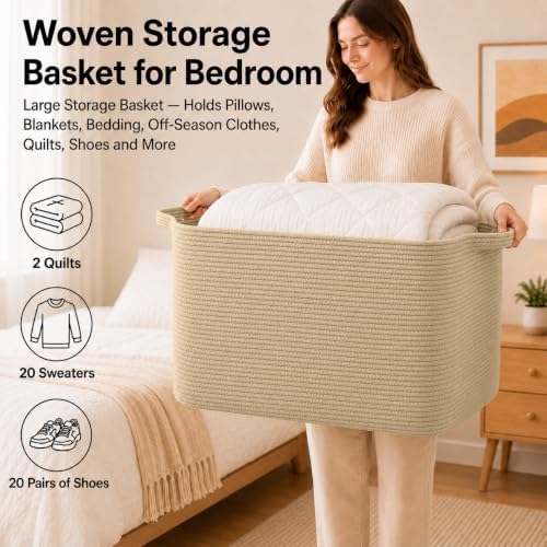 OIASKET 118L Extra Large Blanket Basket Living Room, 24.8"x17.7"x16.2" - Image 4