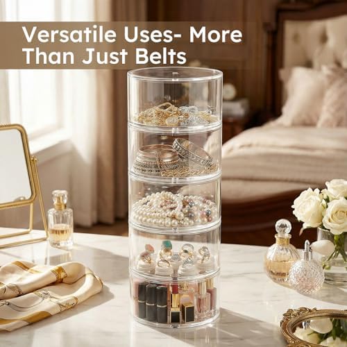 FEMELI Acrylic Belt Storage Organizer For Closet 4-Layer Stackable Belt Box - Image 6