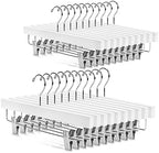 Nature Smile Deluxe Wooden Pants Hangers Solid Wood Bottom Jeans Hanger Skirt Hanger with 2-Adjustable Clips Pack of 20 (White) by NatureSmile