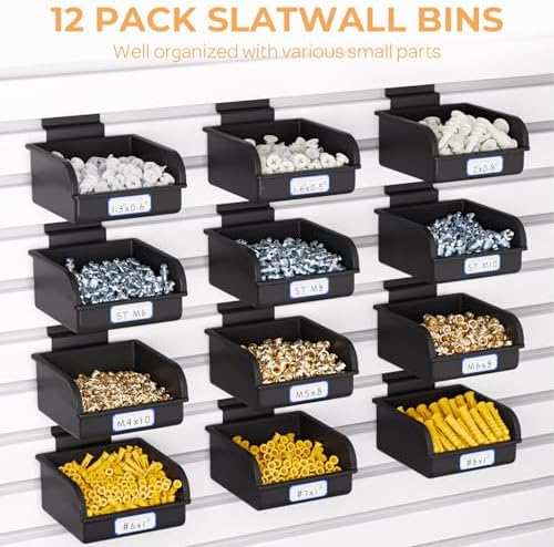 INCLY 12 Pack Slatwall Bins with Hooks, Plastic Slatwall Accessories Bins - Image 5