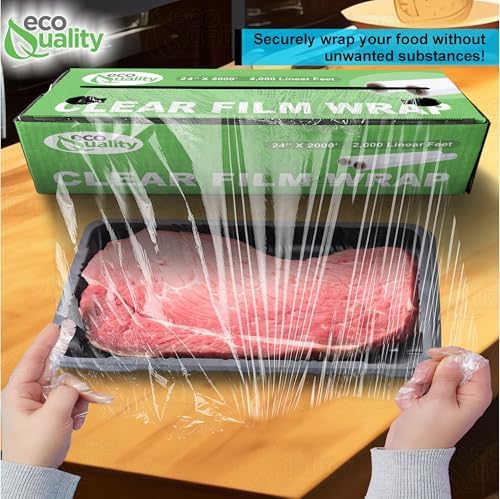 24" x 2000FT Clear Cling PE Food Wrap, Plastic Cling Wrap with Dispenser Cutter Box - BPA Free, Food Safe, Plastic Film Roll, Microwave & Freezer Safe Stretch Wrap for Food Service & Home Use (5) - Image 5