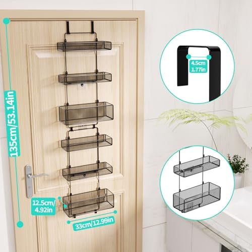 HapiRm Over Door Organizer Storage - Separable Door Organizer Hanging with 6 Metal Large Capacity Baskets for Bathroom Bedroom Kitchen Pantry Closet (Black) - Image 3