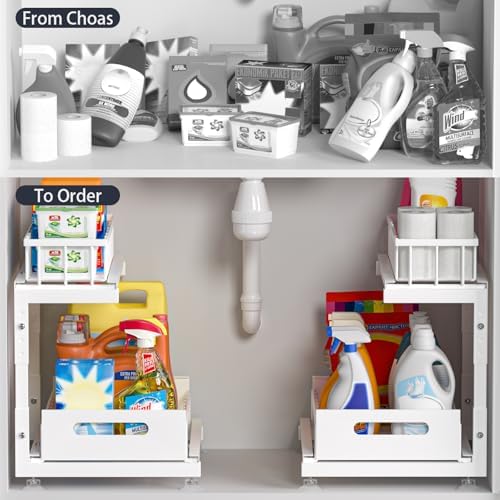 Saydear L-Shaped Under Sink Organizer, 2-Tier Pull-out Cabinet Rack 1-Pack - Image 2