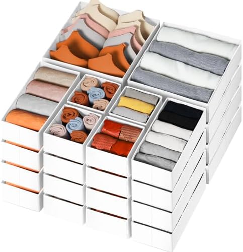 Criusia Drawer Organizer Clothes, 24 Pack Dresser Organizer Bins for Nursery Bedroom, Closet Organization and Storage Dividers for Clothing, Baby Clothes, Underwears, Socks (White) by Criusia