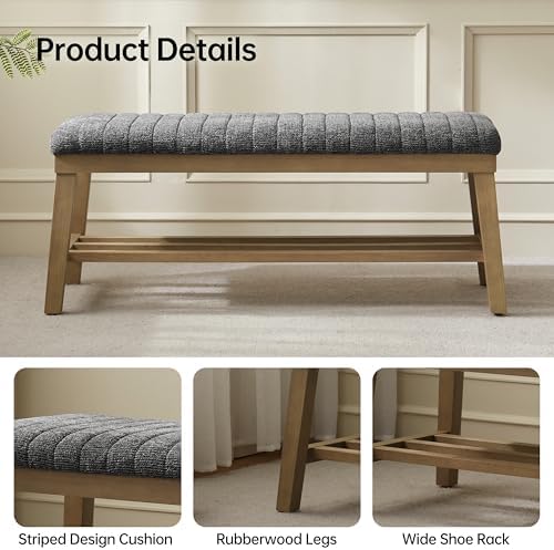 VKNOW Entryway Bench, Storage Shoe Bench with Rubberwood Legs, Black - Image 5