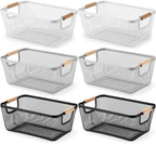 Sawysine 6 Pack Wire Mesh Baskets Wooden Handles, 13.98 x 8.86 x 6.1 Inch by Sawysine