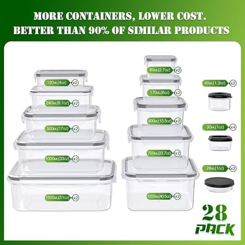 56 PCS Food Storage Containers with Lids Airtight (28 Boxes - 28 Lids) - Image 2