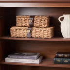 Decorative Box with Lid, Wicker Storage Basket, Water Hyacinth Woven Decorative box for Shelf, Coffee Table, Console Table, Home Decor (Small) - Image 3
