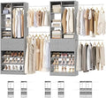 Besiost Closet System, Up to 134"/11.2 FT Closet Organizer with 4 Wooden Drawers and Shelves, Walk-in Closet System with 6 Hanging Rods, Built-in Closet Can Fit 96"/8FT, 120"/10FT, Morandi Grey Set 2 by Besiost
