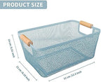 2Pack Metal Mesh Steel Basket with Bamboo Handle - Wire Metal Basket for Kitchen Organization, 12" Wide Food Organizer Bin, Perfect for Organizing Bulk Pantry (BLUE) - Image 2