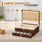 Silverware Storage Box, 2-Layer Flatware Storage Case with Drawer, Wooden Silverware Chest with Linen Liner, Rustic Silverware Case for Storing Fine Flatware and Utensils (Walnut) - Image 5