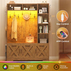 Itaar Hall Tree with Bench and Shoe Storage, Farmhouse Entryway Bench with Coat Rack, Shoe Cabinet with Adjustable Shelves, 6 Storage Cubbies, 10 Coat Hooks, Storage Bag, Led Lights, Rustic Brown - Image 7