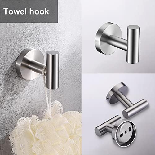 10 Pieces Brushed Nickel Bathroom Hardware Set Include 16inch Towel Bar,4pcsTowel Hooks,Toilet Paper Holder,Hand Towel Ring Round SUS304 Stainless Steel Bathroom Accessories Set - Image 5