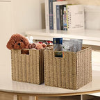 Vagusicc Wicker Storage Basket, Set of 2 Hand-Woven Storage Baskets for Shelves with Handles Foldable Cube Storage Baskets Bins, 9 inch Wicker Baskets for Pantry Bedroom Organizer &Decor, Natural - Image 4